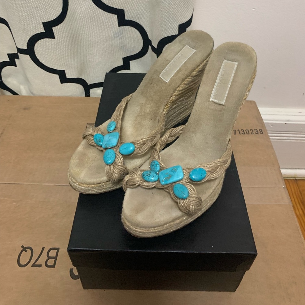 Used Michael Kors tan and turquoise sandals